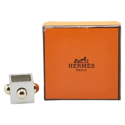 Hermes Bufanda Anillo Cubo Collier de Chien Plata Chapado en Oro Metal con... - Imagen 1 de 4