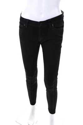 Michael Kors 女式低腰紧身牛仔裤涂层黑色棉质 26 码 — 第 1/4 张图片