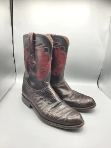 VTG Lucchese Ostrich Cowboy Boots Mens 10.5 D Black Cherry L5062 HandMade USA - Picture 1 of 13