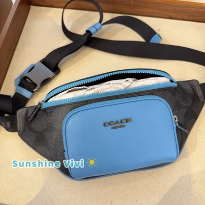 Bolsa de cinto pequena Coach CBI67 Racer nova com etiqueta em lona maxi assinatura carvão/piscina - Imagem 1 de 4