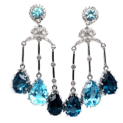 925 Silber Himmelblau - London Blau Topas & Zirkon Ohrstecker Aus Thailand - Bild 1 von 4