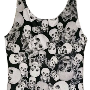 VTG Skull Print Bodycon Mini Dress XS S | Glow Under Blacklight Gothic Y2K Emo - Picture 1 of 3