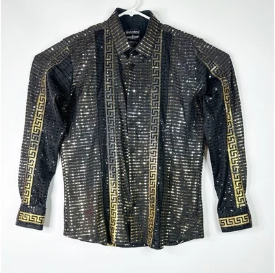 Barabas Long Sleeve 90s Look Sequin Button Down Mens Shirt Size L - Image 1 of 4