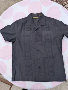 Black Cubavera Men's Button Short Sleeve Shirt Medium - Picture 1 of 6