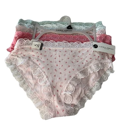 Laura Ashley 5 ~ Super Soft Panties Size XL Floral & Plain Lace Panties - Image 1 of 2