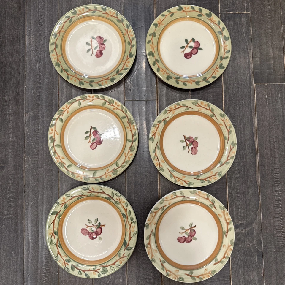Pratos de sobremesa Hartstone Pottery EUA junho cerejas (6) vintage - Imagem 1 de 4