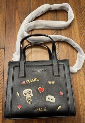 NWT KARL LAGERFELD MAYBELLE TOTE CROSSBODY BAG PURSE BLACK - Image 1 of 4