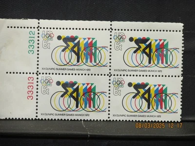 The listing:(1)USPS 6¢ 1972 Summer Olympics in Munich Plate Block of 4-MNH-VF - Image 1 of 4