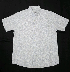 Peter Millar Men's Medium Linen Blue White Floral Print Short Sleeve Shirt  - Picture 1 of 6