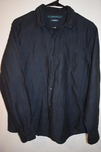 Perry Ellis Mens Shirt Sz L Navy Blue Linen Blend Button Down Long Sleeve Shirt  - Picture 1 of 3