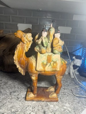 Grupo chinês Tang Sancai de músico em camelo cerâmica rara triocolor vintage - Imagem 1 de 4
