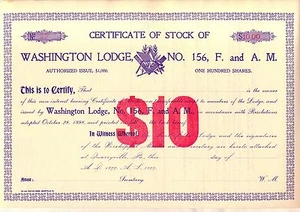 Washington Lodge Quarryville Pennsylvania Aktienzertifikat Freimaurer - Bild 1 von 1