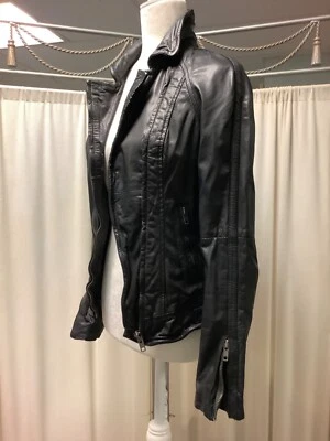 Chaqueta de Cuero Muubaa Biker Asimétrica Cremallera Ajustada Cuello Forrado 0P Foto 1 de 4
