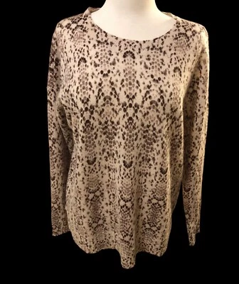 Charter Club Luxury Crew Neck Cashmere Sweater Neutral Ground Animal Print Sz -S Foto 1 de 4