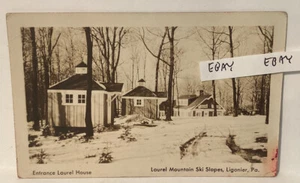 EARLY LIGONIER PA LAUREL MOUNTAIN ENTRANCE SNOW SKI SLOPE REAL PHOTO POSTCARD - Picture 1 of 2