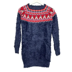 Gap Sweater Dress Girls Long Sleeve Fair Isle Knit Sz XXL 14 16 Blue Red Kids - Picture 1 of 12