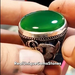 Beautiful Green Yemeni Aqeeq Agate Men Ring Green Agate Ring 925 Sterling Silver - Picture 1 of 10