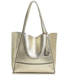 NEW BOTIKER SOHO GRAIN PEBBLED GOLD PLATINUM METALLIC LEATHER Tote shoulder BAG - Picture 1 of 8