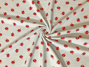 Bullet Knit Printed Fabric-Ivory Red Roses-BPR263-Sold by the Yard - Picture 1 of 4