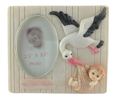 Bilderrahmen Baby Geburt Deko Bild Storch Klapperstorch Foto Hurra ein Mädchen - Bild 1 von 2