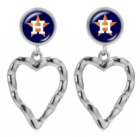 Houston Astros Earrings Baseball Heart Charm Dangle Stainless Steel Cover