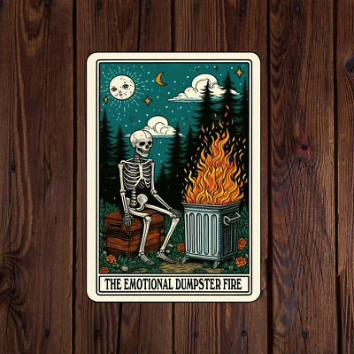 BUMBLEBEE APPAREL Tarot card sticker vinyl decal skeleton the emotional dumpster fire night sky