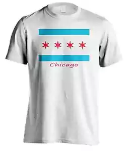 New Men's Chicago Flag T-Shirt USA Patriots Chi Town Outdoor Sports Tee Shirt - Picture 1 of 4