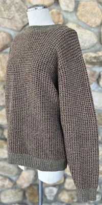 LL Bean Men’s VTG 80’s 100% Lamb’s Wool Fisherman Sweater Khaki/Red Birdseye Med - Image 1 of 4