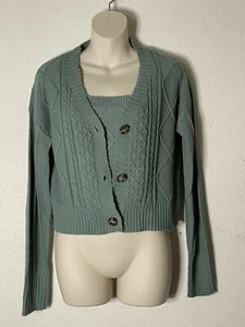 Set cardigan 2 pezzi donna Full Circle Trends salvia maglione serbatoio piccolo - Foto 1 di 8