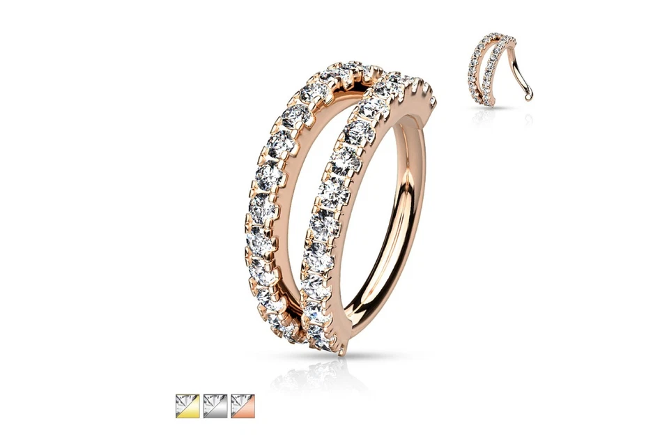 Double Lined Micro Set CZ Bendable Nose Hoops Rings Body Jewelry - Image 1 of 1