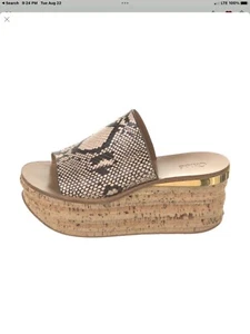 CHLOE Leather Serpent-Print Wedge Slides - Size 7, Euro 37- Excellent Condition - Picture 1 of 5