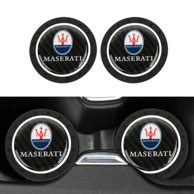 2PCS Silicone Real Carbon Fiber Car Cup Holder Pad Mat Anti-Slip for MASERATI - Image 1 of 4