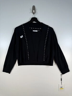 Nuevo con etiquetas Calvin Klein Mujer Cárdigan Recortado Nylon Suéter Negro Talla Mediana 18.5x17 Foto 1 de 4