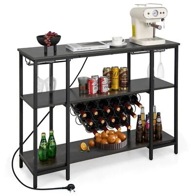 3-tier Wine Bar Cabinet Industrial Wine Rack with Storage Shelves-Grey - Image 1 of 4