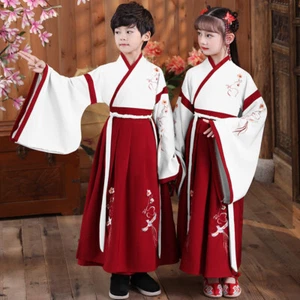 Boy Girl Chinese Uniform Hanfu Tang Suit Fairy Embroidered Ancient Stage Costume - Picture 1 of 20