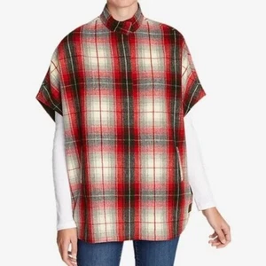 Eddie Bauer Red Plaid Wool Blend Sonoma Cape Poncho Vest - S/M, NWOTs - Picture 1 of 9