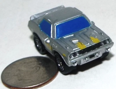 Small Micro Machine 1971 Plymouth Barracuda in Gray with Yellow Flames - Image 1 of 3