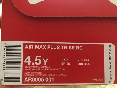 Nike Air Max Plus TN SE BG AR0005-001 Black Orange Size 4.5 Junior New in box - Image 1 of 4