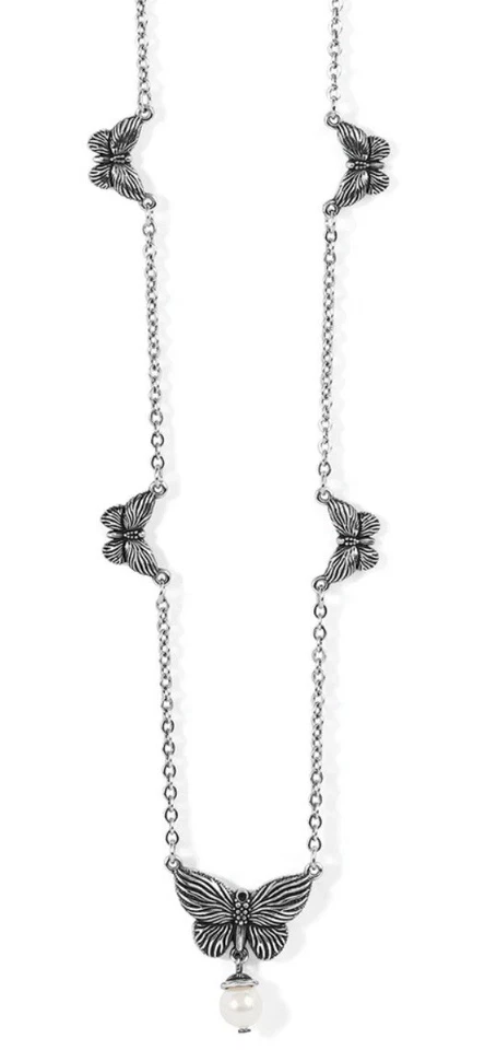Brighton Bloom Butterfly Pearl Silver Pendant Necklace