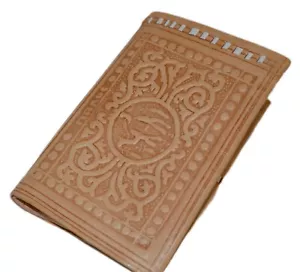Cartera Cuero Marroquí Genuino Tallado Doble Pliegue Hecha a Mano Unisex Beige Mediana - Imagen 1 de 4