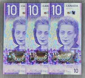 SET 3x Canada 2018 Ten Dollar $10 Polymer P113b Wilkins/Macklem Consecutive# UNC - Picture 1 of 4