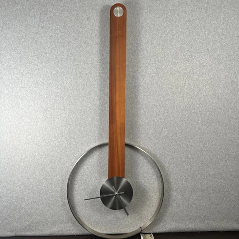 Roche Bobois Barcelona Wall Clock Walnut Handle Stainless Steel Face Vintage NWT Cover