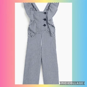 Zara Kid Girls Blue White Gingham Plaid Sleeveless Ruffle Jumpsuit Size 9 NWT - Picture 1 of 8