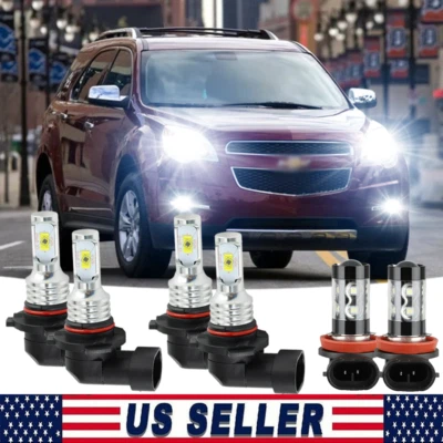 For Chevrolet Equinox 2010-2017 6000K 6X LED Headlight High Low+ Fog Light Bulbs - Image 1 of 4