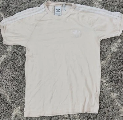 Adidas Originals T Shirt Womens Small Beige 3 Stripe Cotton Crew Neck Ladies Tee - Image 1 of 4