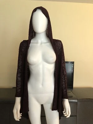 JOYCE LESLIE Womens Open Front Cardigan w/ Hoodie - Open Knit - Size L - Image 1 of 4