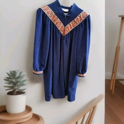 Bata de colección Vanity Fair azul polar 1/2 cremallera grande cinta ribete abullonada hombro Foto 1 de 4