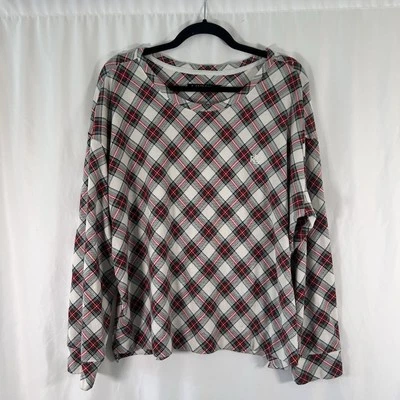 Lauren Ralph Lauren Pajama Shirt Women XL Red White Plaid Long Sleeve Round Neck - Image 1 of 4