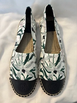 Tory Burch Color block Floral Espadrille 平底 9 码皮革鞋面 — 第 1/4 张图片
