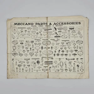 Meccano Parts and Accessories Chart 1930s Original Vintage Reference Sheet VGC - Picture 1 of 7